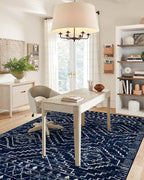 Wonnitar Moroccan Washable Area Rug 4x6, Blue Rugs for Living Room, Non-Slip Boho Bedroom Throw Mat, Non-Shedding Large Geometric Low Pile Floor Carpet for Home Office Mudroom Kitchen (Blue,4'x6')