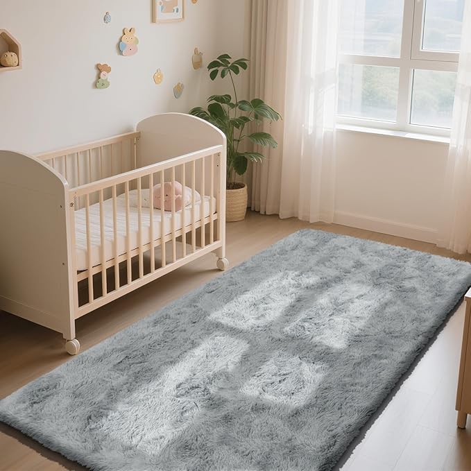 Soft Runner Rugs for Bedroom, Grey 2x8 Runners for Hallways Fluffy Rug Area Rug, Bedside Rug for Living Room Bedroom Kids Room Home Decor