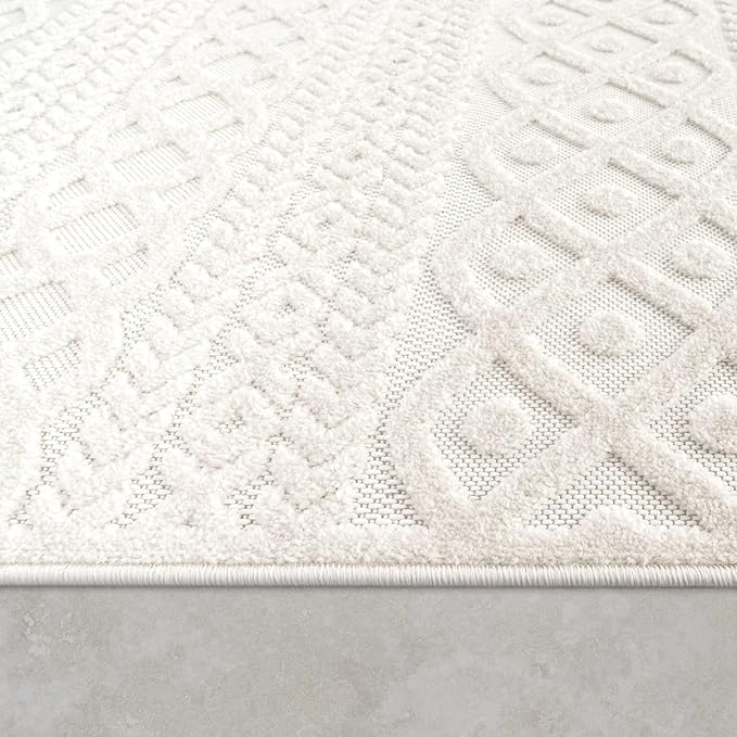Paco Home Modern Area Rug with Carved Geometric Pattern in Cream Ivory, Size: 2'8" x 4'11"