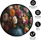 Round Washable Area Rug Non-Slip, Soft & Cozy Beautiful Flower Design Indoor/Outdoor Floor Decor for Living Room, Bedroom, Entryway