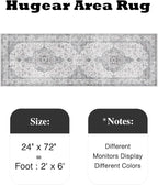 HUGEAR 2x6 Runner Rug Hallway Vintage Grey Machine Washable Neutral Floral Low Pile Carpet Vacuumable Thin Long Throw Rug Bedroom Office Bathroom Kitchen Laundry Non Slip Soft Lightweight