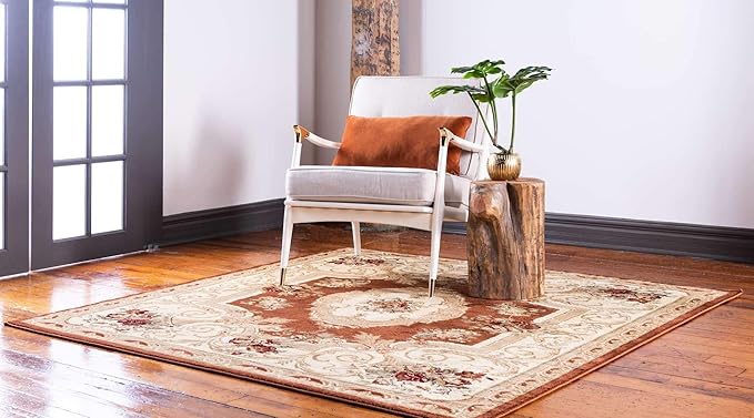 Unique Loom Versailles Collection Traditional Classic Floral Motif Area Rug (10' 0 x 10' 0 Square, Terracotta/ Ivory)