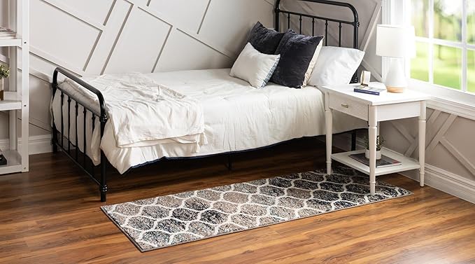 Rugs.com Lattice Frieze Collection Rug – 2' x 6' Runner Blue Multi Medium Rug Perfect for Living Rooms, Large Dining Rooms, Open Floorplans