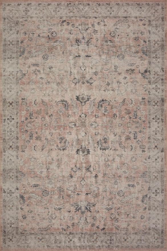 Loloi Hathaway Collection HTH-06 Blush/Multi 5'-0" x 7'-6", .25" Thick Area Rug, Soft, Durable, Printed, Modern, Low Pile, Non-Shedding, Easy Clean, Living Room Rug