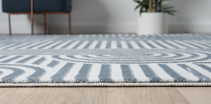 Annabel Modern Geometric Area Rug for Living Room, 6x9 Contemporary Arched and Linear Blue Rug, High-Low Pile Stain Resistant Carpet for Bedroom, Dining Room or Kitchen (6' x 9', Blue)