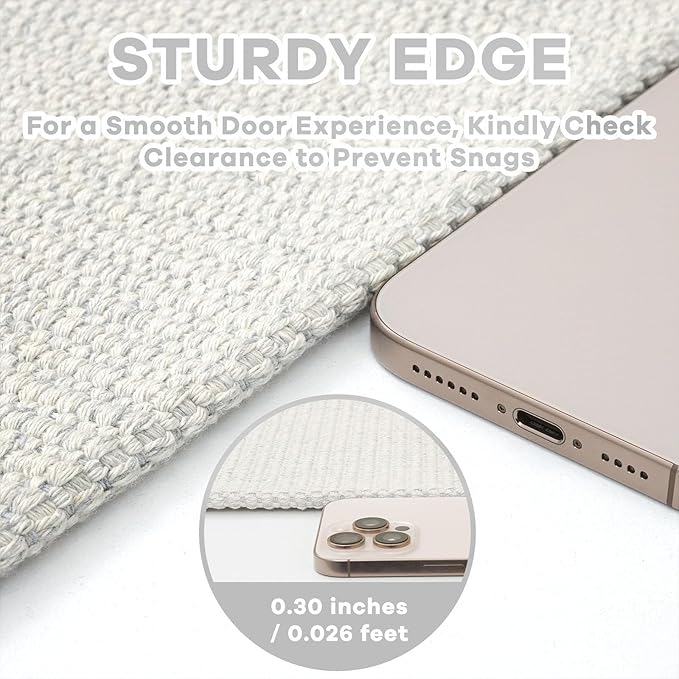 EARTHALL Woven Area Rug 2x3 Ft Washable Rugs for Entryway Braided Throw Rugs with Rubber Backing Door Mat Indoor Outdoor Entrance Small Cotton Woven Rug for Kitchen Foyer Front Door, Cream/Grayish