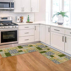 Artoid Mode Check Pattern Flowers Floral Spring Kitchen Mats Set of 2, Home Decor Low-Profile Kitchen Rugs for Floor - 17x29 and 17x47 Inch