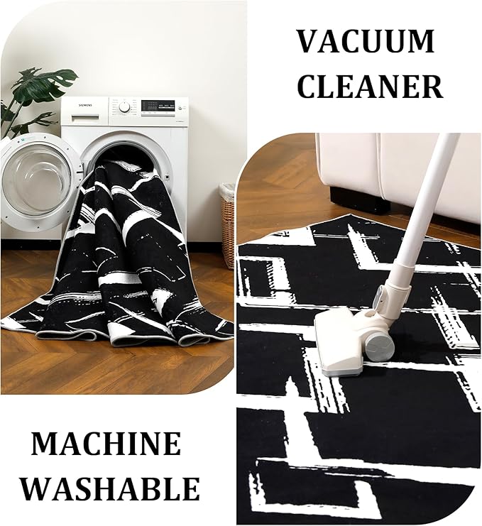 YIHOUSE Black Modern Geometric Area Rug 5x7, Black and White Rug with Abstract Diamond Patterns,Non-Shedding Washable Rugs for Bedroom, Home Office and Small Living Room