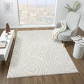 LUXE WEAVERS Geometric Swirl Cream 4x5 Area Rug High Low Modern Carpet