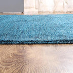 Hand Knotted Loom Wool ECO-Friendly Area Rugs - 2'6"x8', Runner, Blue Color, Solid Plain Design, High Pile Thick Handmade Anti Skid Area Rugs for Living Room, Bed Room (L00111)