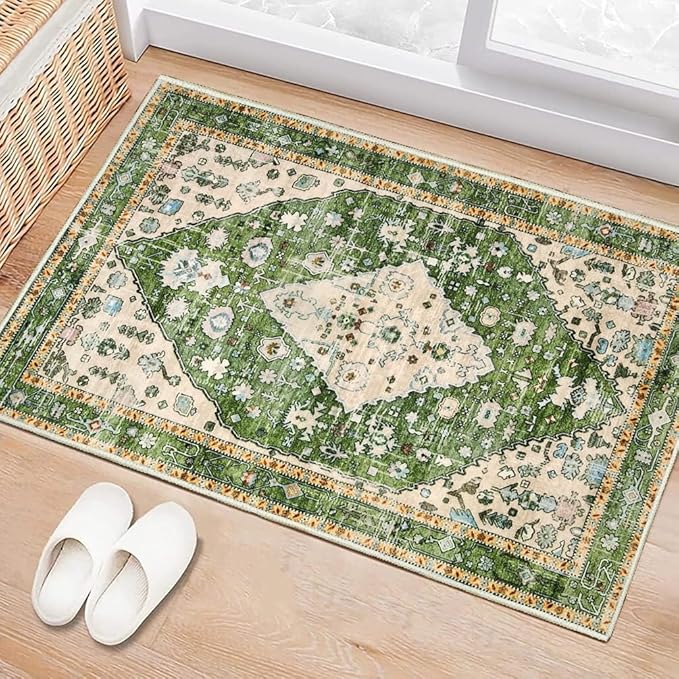Boho Vintage Oriental Entry Rugs for Entrance Non-Slip Washable Tribal Small Area Rug,Ultra Soft Bohemian Floral Medallion Low-Pile Indoor Front Door Mat for Bedroom Kitchen Bathroom 16" x 24"