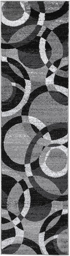 Rugshop Gray Modern Geometric Runner Rug, Abstract Circles, High-Traffic, Non-Shedding, for Hallway, Entryway and Kitchen, 2' x 10'