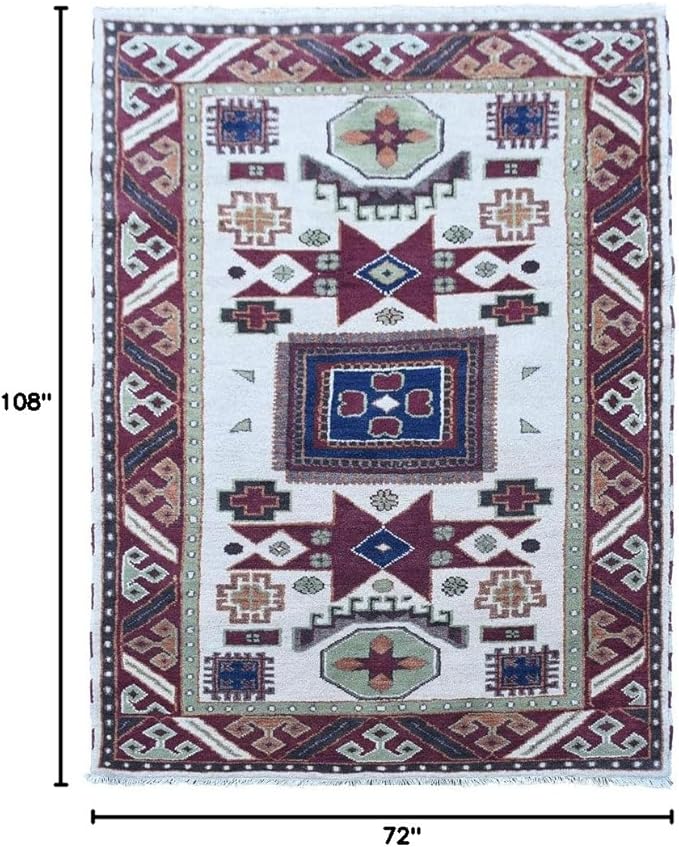 Hand Knotted Wool & Silk ECO-Friendly Oriental Area Rugs - 6'x9', Rectangle Shape, Cream Burgundy Color, Classic Oriental Traditional, Medium Pile Handmade Area Rugs (AF0102)