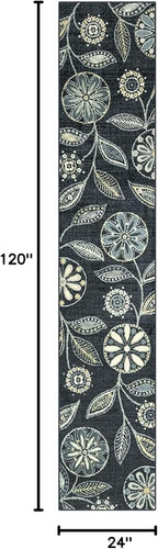 Maples Rugs Reggie Floral Runner Rug - Made in USA - Washable, Non Slip Indoor Carpet for Kitchen, Hallway, and Laundry Room, 2' x 10', Persian Blue