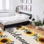 Summer Sunflowers Rectangular Welcome Area Rugs for Living Room Bedroom 3 x 5 ft Bow Tie Plaids Non-Shedding Soft Low Pile Rug Rustic Linen Non Slip Washable Rug for Nursery Entryway Playroom