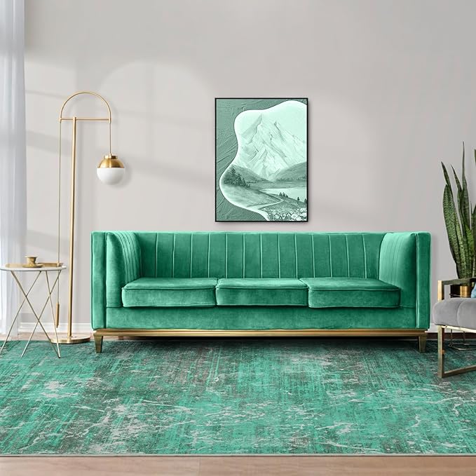 Abstract Green 5x7 Area Rug, Modern Teal Throw Rugs for Living Room, Washable Soft Large Non-Slip Accent Carpet Floor Mat for Dining Room Office Bedroom - Turquoise