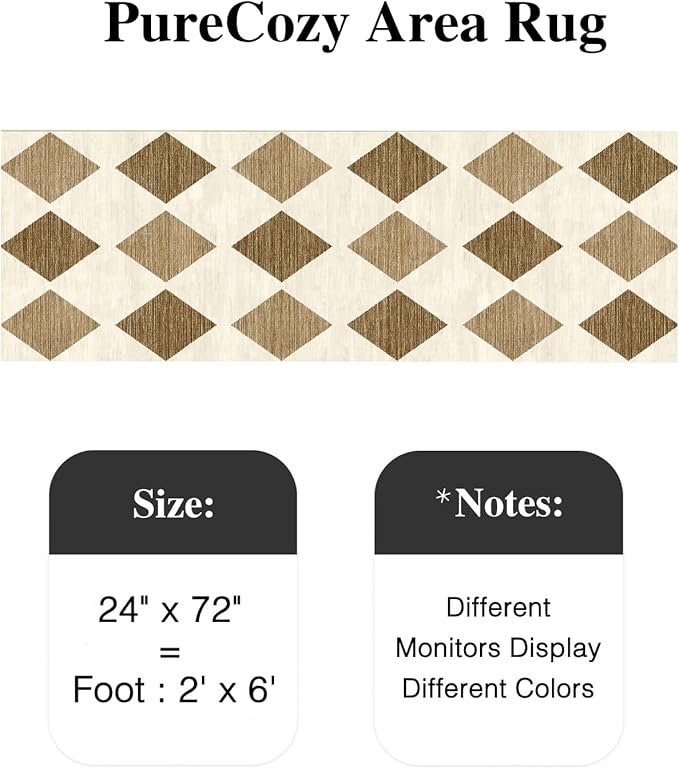 3x8 Runner Checkered Rug for Hallways Brown Washable Long Carpet Non-Slip Low Pile Boho Indoor Accent Throw Rug for Entrance Kitchen Bedroom Dining Laundry