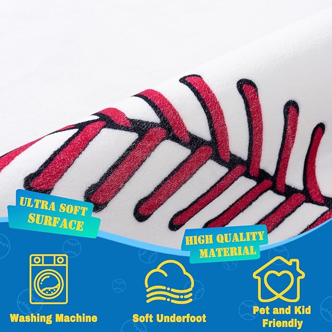 Soft Round Rugs for Bedroom, Baseball Rug for Boys, Bedside Area Kids Carpet, Baseballs Lovers Home Decor Indoor Circle Carpets for Living Room, Nursery, Dorms Machine Washable,40 Inch
