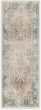 RUGGABLE Washable Vintage Runner Rug – Kamran Coral 2.5x7, Stain-Resistant, Non-Slip Hallway Runner – Machine Washable Rug for Hallway, Entryway, Living Room & Kitchen–with Cushioned Pad