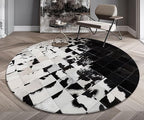 Cowhide Round Leather Rug 9x9 ft – Genuine Hair-On Hide Patchwork Area Rug for Living Room, Bedroom, Kids Playroom, Lounge & Western Home Decor
