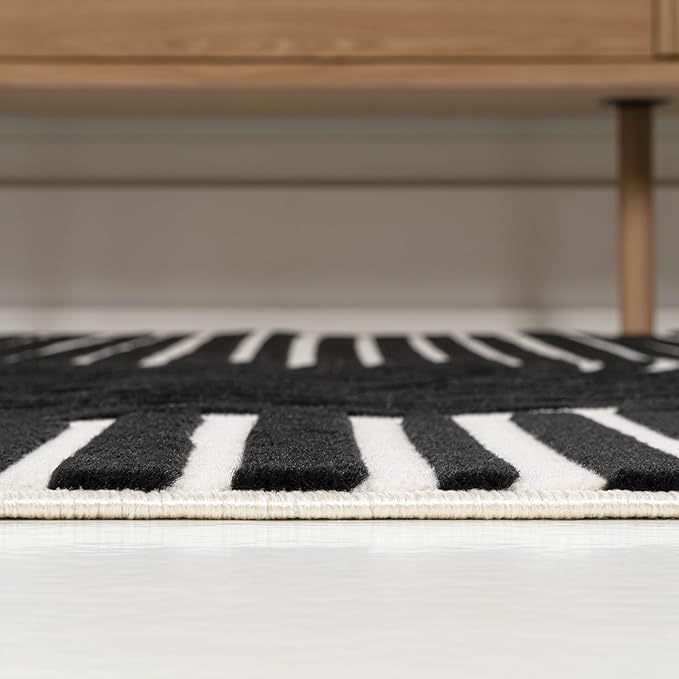 JONATHAN Y Hallie High-Low Curve Black/White 2x8 Indoor Runner Rug, Minimalist Geometric, Modern, Non-Shedding, Stain Resistant for Bedroom, Living Room, Kitchen (SCN100F-28)