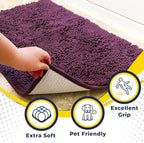 Muddy Mat® | Super Absorbent Door Mat Indoor, Microfiber Quick Dry Chenille Entryway Rug, Non-Slip Front Door Mat, Indoor Mats for Entryway, Machine Washable Pet Rug, Dark Purple 24" x 120"