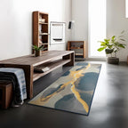 Phantoscope Washable Runner Rug 2'x6' Non-Slip, Modern Boho Hallway Rugs for Entryway, Stair, Bedroom, Dining Room, Cloudscape Golden Horizon Pattern, Low-Pile Foldable Floor Carpet, Deep Grey/Gold