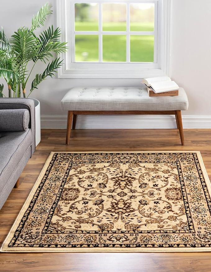 Rugs.com Yasmin Collection Rug – 8 Ft Square Ivory Medium Rug Perfect for Living Rooms, Kitchens, Entryways