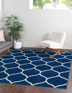 Rugs.com Lattice Frieze Collection Rug – 7' Square Navy Blue Medium Rug Perfect for Living Rooms, Kitchens, Entryways