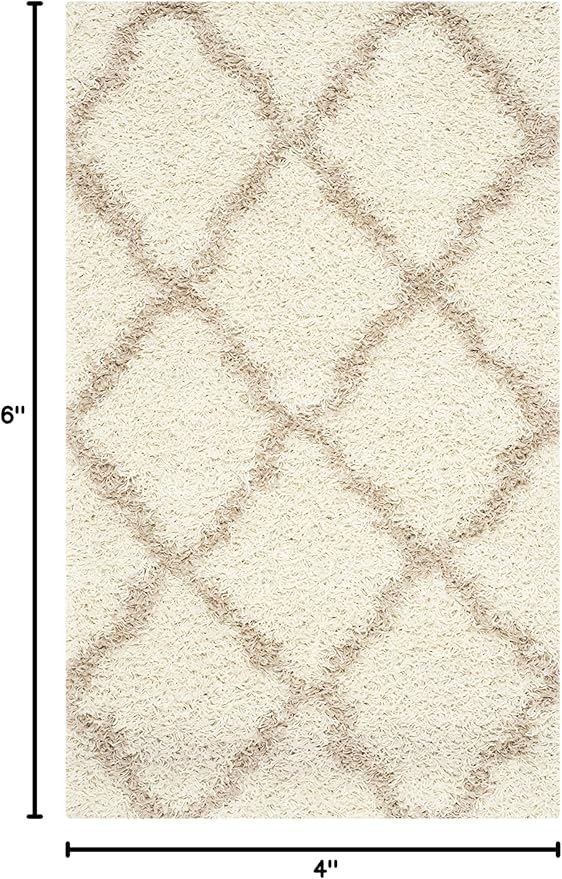 SAFAVIEH Dallas Shag Collection Accent Rug - 4' x 6', Ivory & Beige, Trellis Design, Non-Shedding & Easy Care, 1.5-inch Thick Ideal for High Traffic Areas in Entryway, Living Room, Bedroom (SGD257B)
