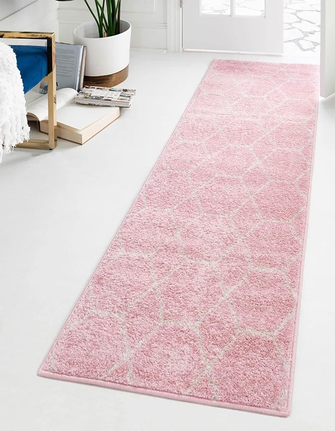 Unique Loom Trellis Frieze Collection Area Rug - Geometric (2' x 10' Runner, Light Pink/ Ivory)