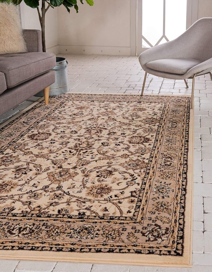 Unique Loom Sialk Hill Collection Area Rug - Washington (9' 10" x 13' 1" Rectangle Ivory/Black)
