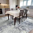 Washable Area Rugs for Living Room 9x12 - Large Neutral Modern Abstract Rug, Soft Low Pile Carpet with Non Slip Backing for Under Dining Room Table, Bedroom, Home, Office, Dorm - Indigo Gray