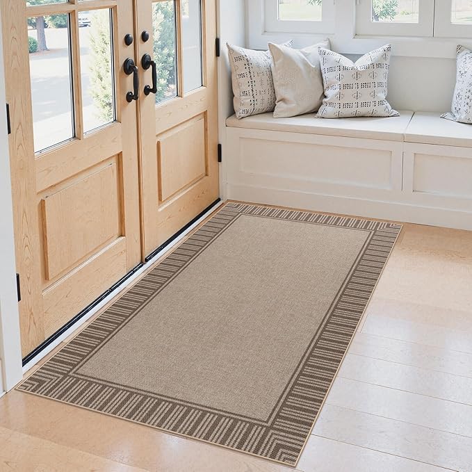 OJIA Easy Jute Entryway Rug 3x5 Washable Rugs for Kitchen, Farmhouse Outdoor Patio Rug Living Room Carpet, Modern Non-Slip Front Door Mat Indoor Entrance Entry Rug for Porch Office Decor