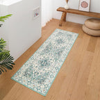 VK VK·LIVING Machine Washable Rug 2'x6' Vintage Design Washable Runner Area Rugs with Non Slip Rugs for Living Room Bedroom Traditional Woven Carpet Stain Resistant Dining Boho Rug, Green&Beige