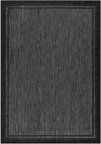 CAMILSON Indoor Outdoor Rug, 5x7 Bordered Dark Grey Black Modern Area Rugs for Indoor and Outdoor Patios, Kitchen and Hallway Mats, Washable Porch Deck Outside Carpet (Bordered Black, 5 x 7)