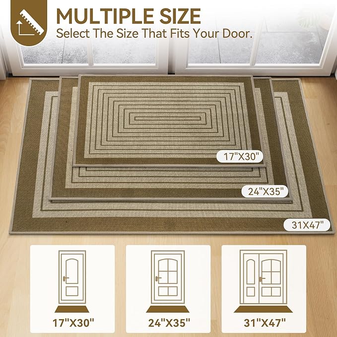 Front Door Mat 31''x47'', Absorbent Muddy Dirt Resist Washable Non Slip Low-Profile Indoor Doormat, Easy Clean Welcome Entryway Door Mats, Brown