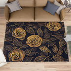Rose Rugs for Bedroom - 3x4 Area Rug - Black Gold Flowers Rugs for Living Room, European Light Luxury Flowers Rug, Washable Home Decor Carpet