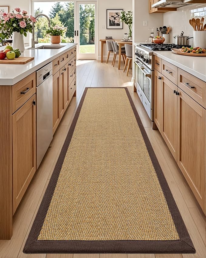 DEXI Hallway Runner Rug 2x7 Jute, Woven Braided Sisal Runner Non Slip, Entryway Farmhouse Runner Carpet for Indoor Luandry Hall Backdoor Bedroom, Natural/Brown