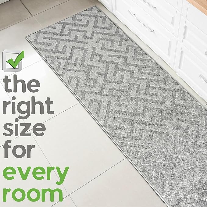 5ft Custom Fit Runner Rug for Narrow Indoor Entry Foyer - Deco Grey | Non-Slip | Washable & Edge Bound
