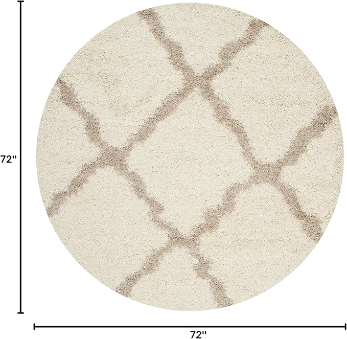SAFAVIEH Dallas Shag Collection Area Rug - 6' Round, Ivory & Beige, Trellis Design, Non-Shedding & Easy Care, 1.5-inch Thick Ideal for High Traffic Areas in Living Room, Bedroom (SGD257B)