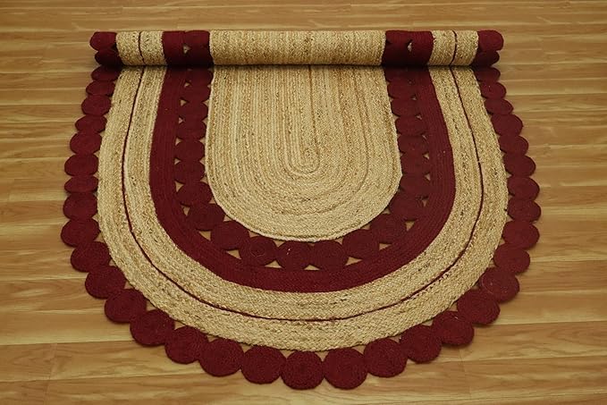 8x10 Jute Oval Rug – Natural Kilim Flatweave Rug, Solid Red Beige Hand Braided Jute, 0.27" Thick Handmade Boho Oval Carpet for Living Room, Bedroom, Dining Room