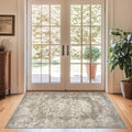 jinchan Washable Area Rug 3x5 Entryway - Soft Distressed Vintage Floral Indoor Bedroom Rug Faux Wool Low Pile Small Oriental Accent Carpet for Kitchen, Entrance, Bedside, Dining Room(Brown, 3'x5')