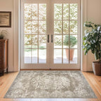 jinchan Washable Area Rug 3x5 Entryway - Soft Distressed Vintage Floral Indoor Bedroom Rug Faux Wool Low Pile Small Oriental Accent Carpet for Kitchen, Entrance, Bedside, Dining Room(Brown, 3'x5')