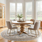 Round Rug Living Room Rugs: 6Ft Washable Boho Neutral Large Circle Soft Indoor Distressed Stain Resistant Floor Farmhouse Carpet for Bedroom Nursery Kids Playroom Office Dining Room Dorm- Beige Blue