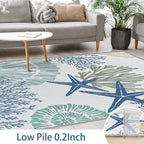 Tritard Coastal Area Rug 3x5 - Small Machine Washable Foldable Throw Rugs Non-Slip Beach Ocean Entryway Indoor Entrance Carpet for Kitchen Bathroom Laundry Bedroom Living Room, Blue