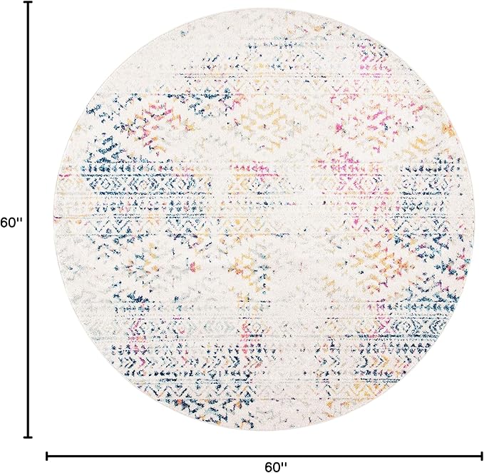 SAFAVIEH Tulum Collection Area Rug - 5' Round, Ivory & Blue, Moroccan Boho Tribal Design, Non-Shedding & Easy to Clean, Ideal for Living Room, Bedroom, Dining Space (TUL272C)