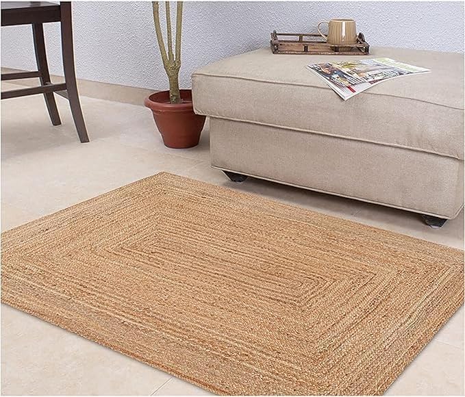 Handwoven Jute Rug for Home Décor, Boho Reversible Braided Carpet, Ethnic Rectangular Area Mat for Indoor Outdoor Living Room or Bedroom (2 Ft 6 Inch x 18 Ft)