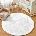 Andency White Round Area Rug for Living Room, Large Shag Circle Rug 7x7 for Bedroom, Fluffy Faux Fur Carpet for Room Home Decor, Circular Fuzzy Plush Rug for Playroom Dorm Home Decor