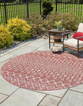 Unique Loom Outdoor Trellis Collection Area Rug - Tribal Trellis (13' Round, Rust Red/ Ivory)